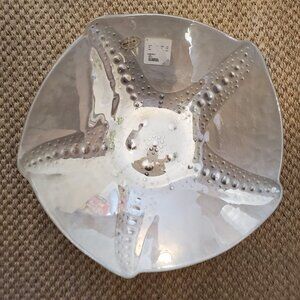 AKCAM Turkish Glass Sand Dollar Starfish Pearl White Serving Bowl 16 inches